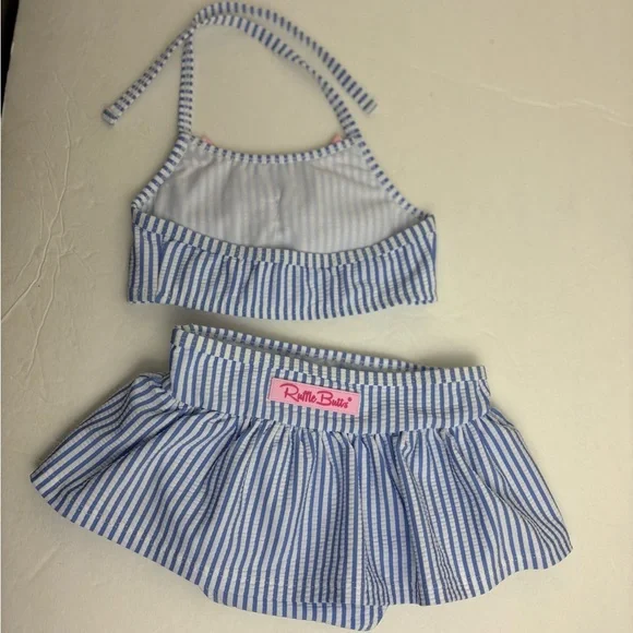 NWT Ruffle Butts Seersucker two piece with bow and skirted bikini size 2t - Picture 3 of 7